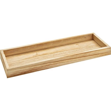 Holz Deko Schale eckig - 40 x 14 cm - Natur Kerzentablett mit Rand - Holzschale Tischdeko Kerzenbrett Holztablett
