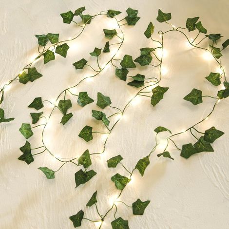 Paquete de 2 guirnaldas de luces LED de hiedra artificial de 10 m y 100 LED, alimentadas por pilas, con hojas de corona artificiales, ideales para la decoración de paredes de dormitorios y residencias (1/5)