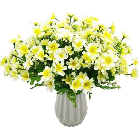 4 Bouquet de Bouquet de Fleurs Artificielles 28 Têtes, Mignon Faux Marguerite Fleur pour Usage Extérieur Mariage Maison Jardin Décor (Blanc) (1/4)