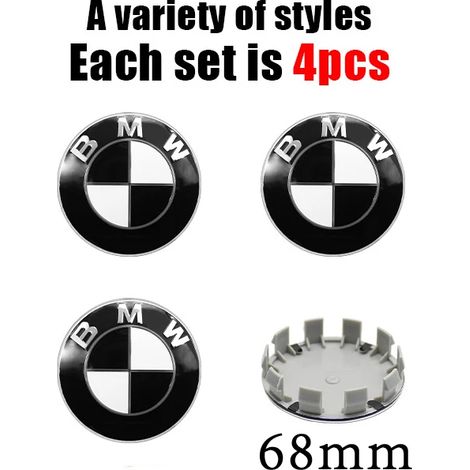 (68 mm YT Noir et Blanc) - Logo BMW noir et blanc pour voiture, emblème de capot avant, badge arrière, cache-moyeu, autocollant pour volant, accessoires 45 mm (1/5)