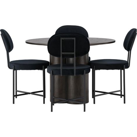 Olivia Essgruppe Esstisch Mokka 4 Stühle Velours schwarz. (1/4)