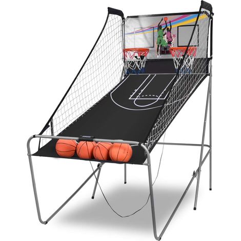 COSTWAY Panier de Basketball Pliable Jeu de Basketball Arcade Double Panier et 4 Ballons Score Electronique 202x107x205cm (1/5)
