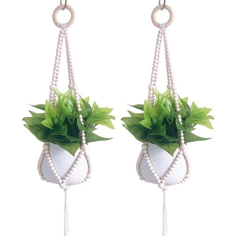 Suspension pour plantes Lot de 2. Suspensions en macramé avec perles, bois, style rustique (1/5)