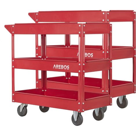 Arebos – Chariot à outils mobile 3 étagères – Capacité de charge 100 kg – Acier résistant aux huiles – Dimensions 84x41x79 cm – Roulettes pivotantes