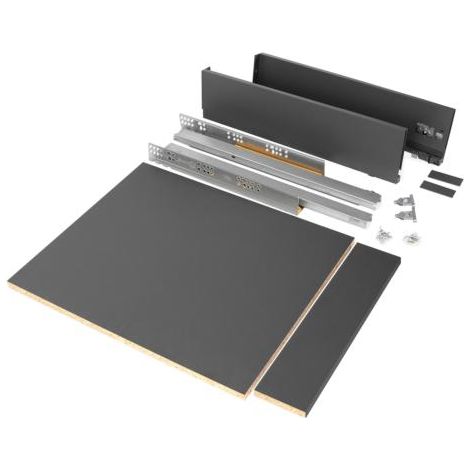 Emuca – Kit de cajón para cocina o baño 93mm – Regulación 3D – Guías de extracción total con cierre suave – Capacidad de carga 40kg – Tableros incluidos (1/4)
