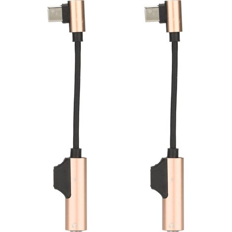 Lot de 2 câbles adaptateurs USB-C vers jack 3,5 mm pour casque audio. Adaptateur 2 en 1 flexible et fonctionnel pour téléphones et tablettes USB-C (couleur or).