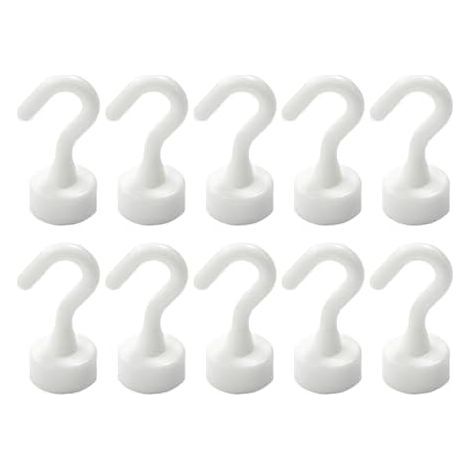 10 Pièces Crochets Magnétiques Blancs E16, Aimant Puissant pour Réfrigérateur Cuisine, Crochet Aimanté Néodyme Organisation Bureau, Accroche Tableau Sans Percer, Support Magnétique Clés - (1/5)