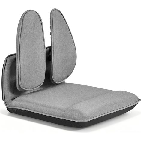 VEVOR Chaise de Sol Pliable, Dossier Ergonomique Reglable a 5 Positions, Fauteuil de Sol pour Lecture, Detente et Meditation, avec Structure en Metal, Mousse Recyclee et Revetement en Lin, Gris (1/5)
