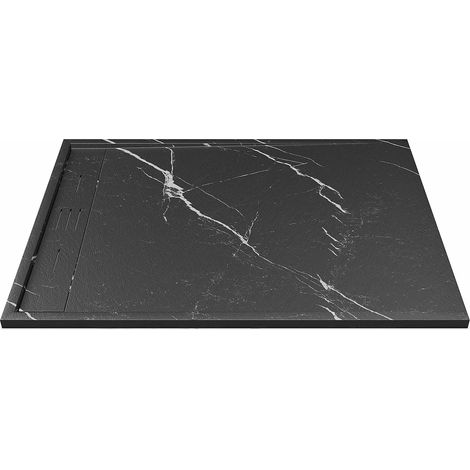 Receveur de douche extra plat à poser ou à encastrer recoupable en résine SMC - Noir marbré - 120 x 90 cm - LYROSA (1/5)
