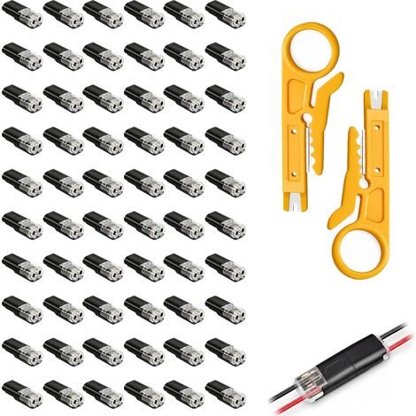 60PCS Connecteur Etanche 2 Fils, Connecteur Electrique, connecteurs de voiture 18-22 borne fil LED raccord compact installation rapide sans soudure kit 2 broches universel automobile durable (1/5)
