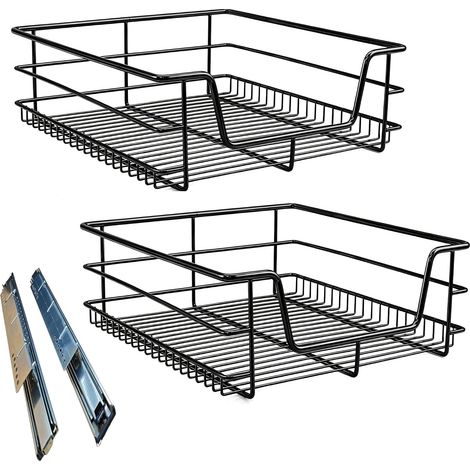 Tiroir de cuisine télescopique, 2 x 60 cm, panier de rangement, avec système de rails pour armoire de cuisine, étagère de cuisine, noir (1/5)