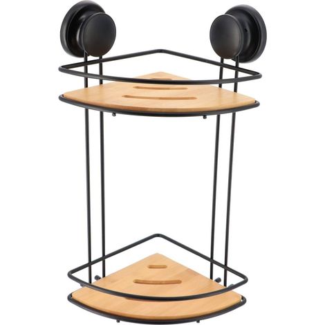Scaffale angolare con ventosa, struttura in metallo di bambù, 2 livelli - bambù nero - Tendance