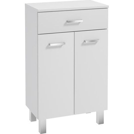 Badezimmerschrank 50x85cm stehend auf Beinen, Weiß Hochglanz Mea