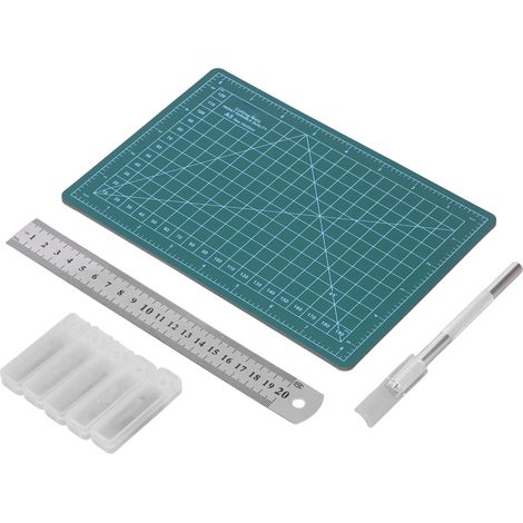 Tapis de découpe pour tissu A5 15 x 22 cm, en plastique durable, avec graduations en pouces et millimètres, lame et règle incluses. (1/5)