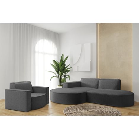 Sofa Set 2-teilig Sessel und Ecksofa PALMA XS Ascot Graphitgrau Ottomane Links (1/3)