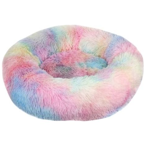 BUNTHAUS Oreiller de lit pour chat moelleux doux lavable pour chats chiens (couleurs arc-en-ciel tie-dye, 50 cm), Ensoleillé (1/5)