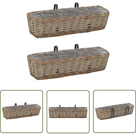 Lot de 2 jardinière de balcon osier avec doublure en PE jardin plantes fleurs 60 cm (1/5)