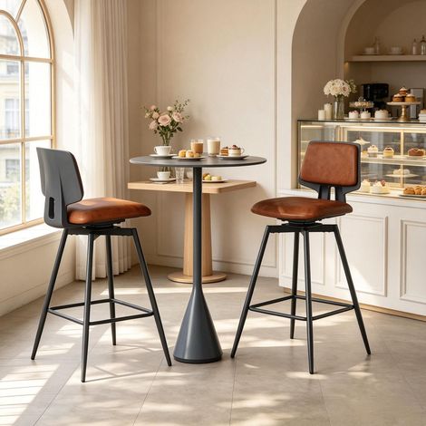 Tabouret de bar élégant, chaise haute ergonomique avec dossier, design moderne pour cuisine, lot de 2 pièces (1/5)
