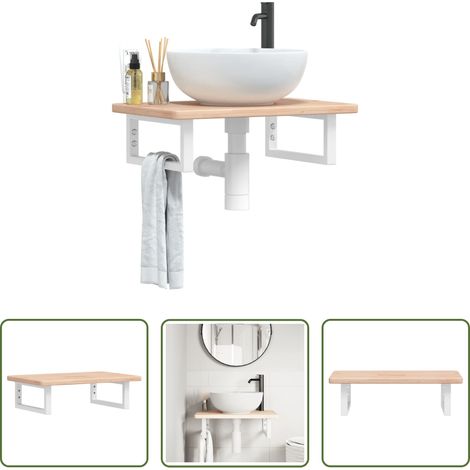 vidaXL Eichenholz - Waschtischplatte mit Halterung Stahl und Massivholz Eiche (1/5)