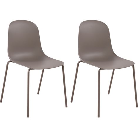 Lot de 2 chaises de jardin empilable en plastique taupe et cadre robuste à quatre pieds en acier 100007751
