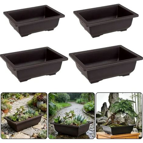 Pot à bonsaï ovale (B) - Pot de fleurs imitation argile violette - Pot en plastique pour plantes succulentes - Jardinière de jardin