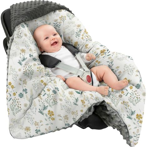 Sacco nanna in tessuto Minky 80x80 cm per seggiolino auto, fascia porta bebè, coperta per neonati - motivo fiori selvatici (1/5)