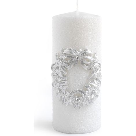 Candela natalizia in paraffina bianca, 15x7x7 cm