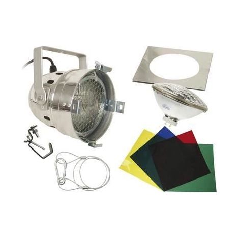 Projecteur PAR56 court chrome Velleman - VDLP56SC2 - câble Schuko - crochet de suspension - porte-filtre