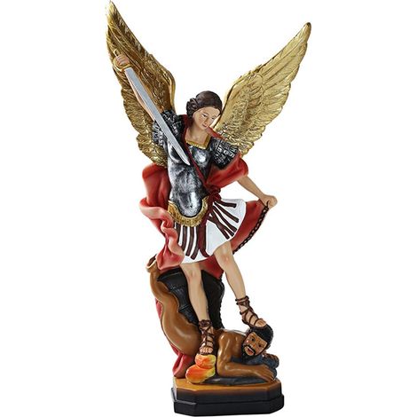 St Michel Archange Statue, Vainc Lucifer, Trample Démon, Sculpture Ange Collection, 31cm Rouge (1/5)