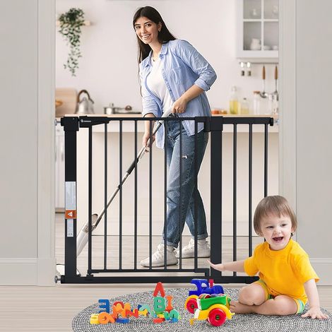 75 à 103cm Barrière de Sécurité pour Enfants, Barriere Escalier sans Perçage, Extensible avec 7cm et 14cm Extensions, Fermeture Auto, Noir (1/5)