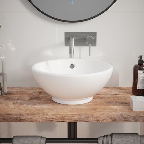 Lavabo à poser rond avec trop plein 40x40x17 cm Blanc (1/4)