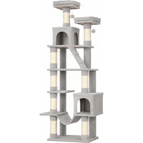 Tiragraffi da 204 cm con cucce, scala e amaca in legno grigio chiaro (1/5)