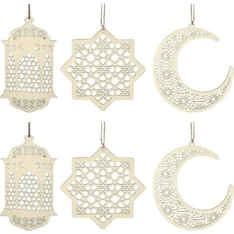 Pendentif en bois - ZGEER - Lanterne de vent étoile - Décoration intérieure - 6 pièces - Aïd