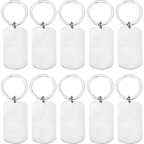 10 Pièces Étiquettes Vierges en Acier Inoxydable, Plaque Militaire, Étiquettes Vierges Charmes avec Porte Clés, Étiquettes de Chien, Métal Vierges Étiquettes avec Anneau Fendu 3cm (1/5)