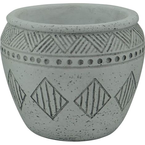 Vaso tondo basso da giardino in fibra di argilla decorata grigio 17x17x15 cm Aquilegia