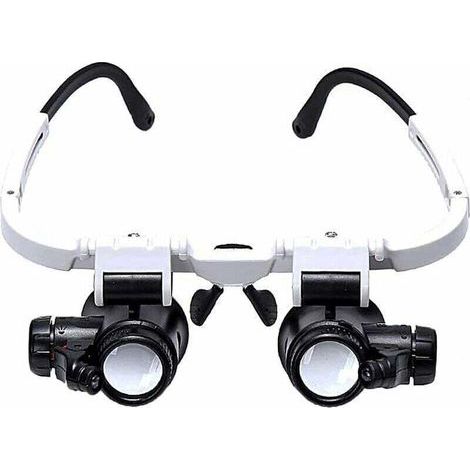 Lunette Loupe - 2 Lumières LED - Loupe Binoculaire - Lampe Loupe Grossissante pour Horloger, Lecture, Bijoutier, Couture - 8X-15X-23X (1/4)