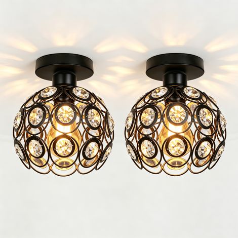 Vintage Crystal Ceiling Light, Metal Shade, Diameter 20 cm X Height 20 cm, Black, Modern Style, E27 Bulb, 2PCS (1/5)