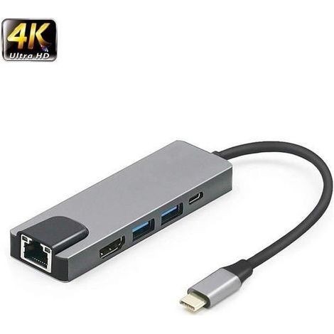 Hub USB C, hub Type-C RJ45 per MacBook, notebook e laptop (1xRJ45, 1xHDMI, 1xUSB-C PD, 2x porte USB 3.0) (1/4)