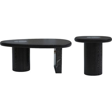 Tavolino in marmo e impiallacciatura in quercia Nero e bianco - Lotto di 2 - MARSULA