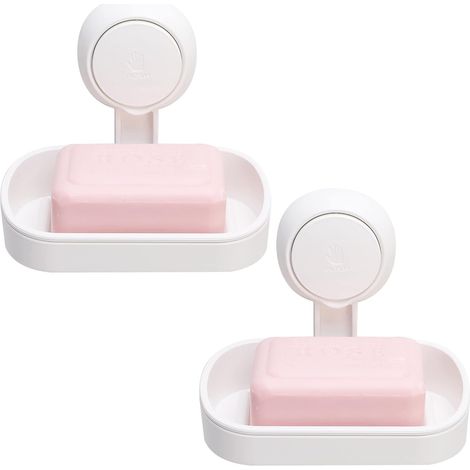 Porta sapone a ventosa per bagno, confezione da 2, portata massima 3 kg, per sapone da doccia, non richiede foratura, porta sapone in plastica rimovibile con foro di scarico, colore bianco (1/5)