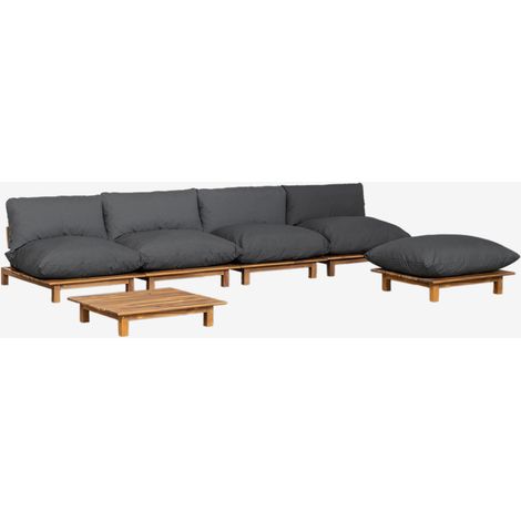 Sofá Modular Reclinable de Jardín de 4 Piezas con Mesa de Centro y Puff en Madera de Acacia Brina SKLUM Gris Antracita (1/5)