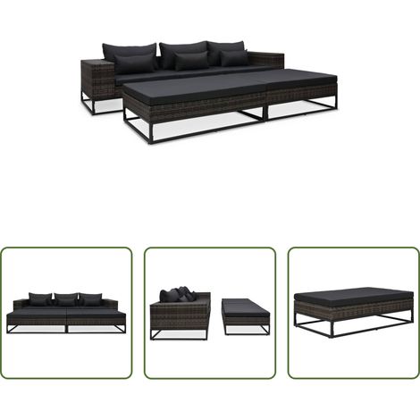 Auflagen -  5-tlg. Garten-Sofagarnitur mit Auflagen Poly Rattan Grau (1/5)