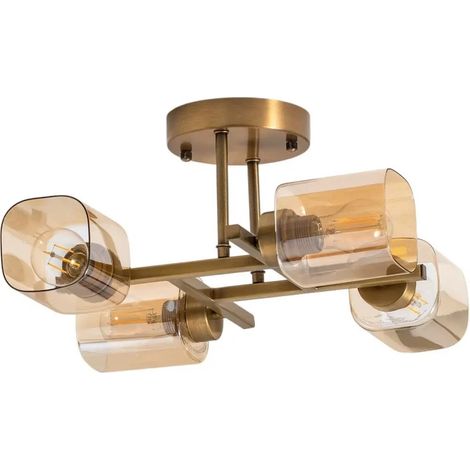 [GEBRAUCHT] B-Ware Horia Deckenleuchte Lampe Antikgold Bernstein Glas Metall Gold Patiniert