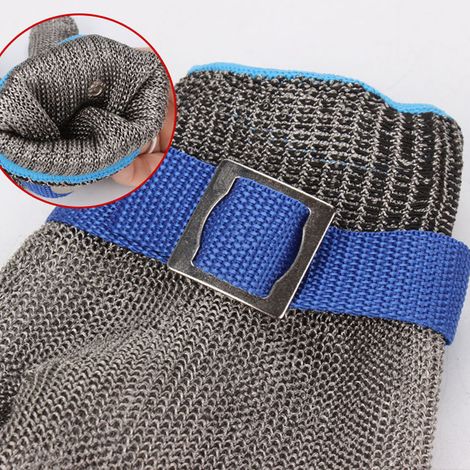 Gants anti-coupures pour la découpe, l'abattage et la mise à mort du poisson. Protection des mains contre les coupures et l'abrasion (niveau 5). Fabriqués en fil d'acier inoxydable 316. Taille L. (1/5)