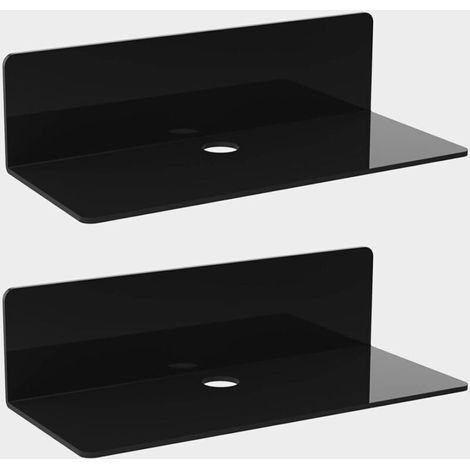 2er-Set schwebende Acryl-Wandregale, 23 x 9,5 cm, selbstklebend, ohne Bohren, inklusive 4 Kabelclips, kleines Regal für Büro, Badezimmer, Küche, Schlafzimmer, Schwarz