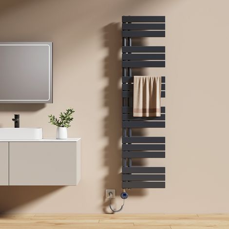 EMKE Elektrischer Badheizkörper 160 x 40 cm 800 W Anthrazit Handtuchwärmer mit WiFi Tuya App-Steuerung IPX4 4 Modi