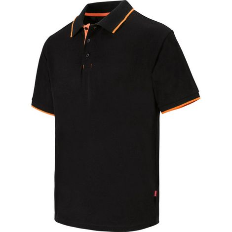 Polo raya bicolor de manga corta para hostelería VELILLA Serie 105505 XL Negro / Naranja flúor
