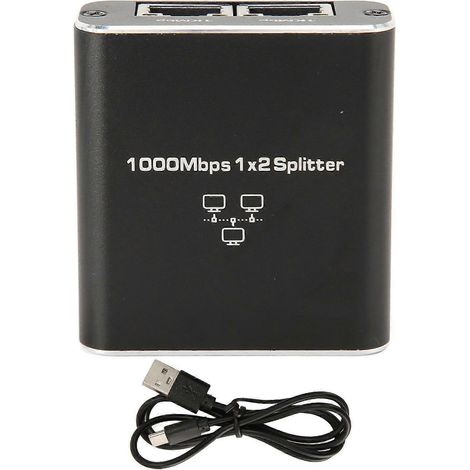 Répartiteur Gigabit 1000 Mbps, 1 entrée, 2 sorties RJ45, boîtier en alliage d'aluminium, compatible avec PC, ordinateurs portables et routeurs (1/5)