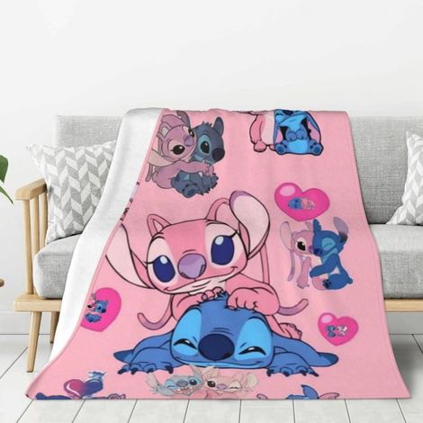 1 pièce Couverture Lilo et Stitch, polaire douce en peluche 125 x 100 cm, motif Stitch et Angel, idéale pour lit, canapé ou voyage
