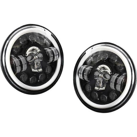 Phare avant rond à LED en forme de crâne, 7 pouces, pour Jeep Wrangler JK TJ LJ CJ et Humber H. (1/5)